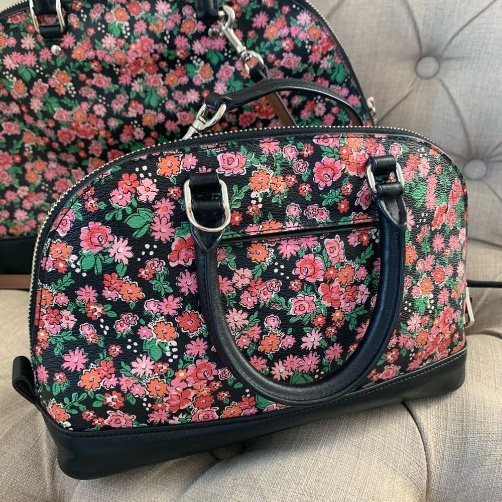 COACH sierra F57622 floral satchel bag set of two pink black large and medium - Picture 3 of 12
